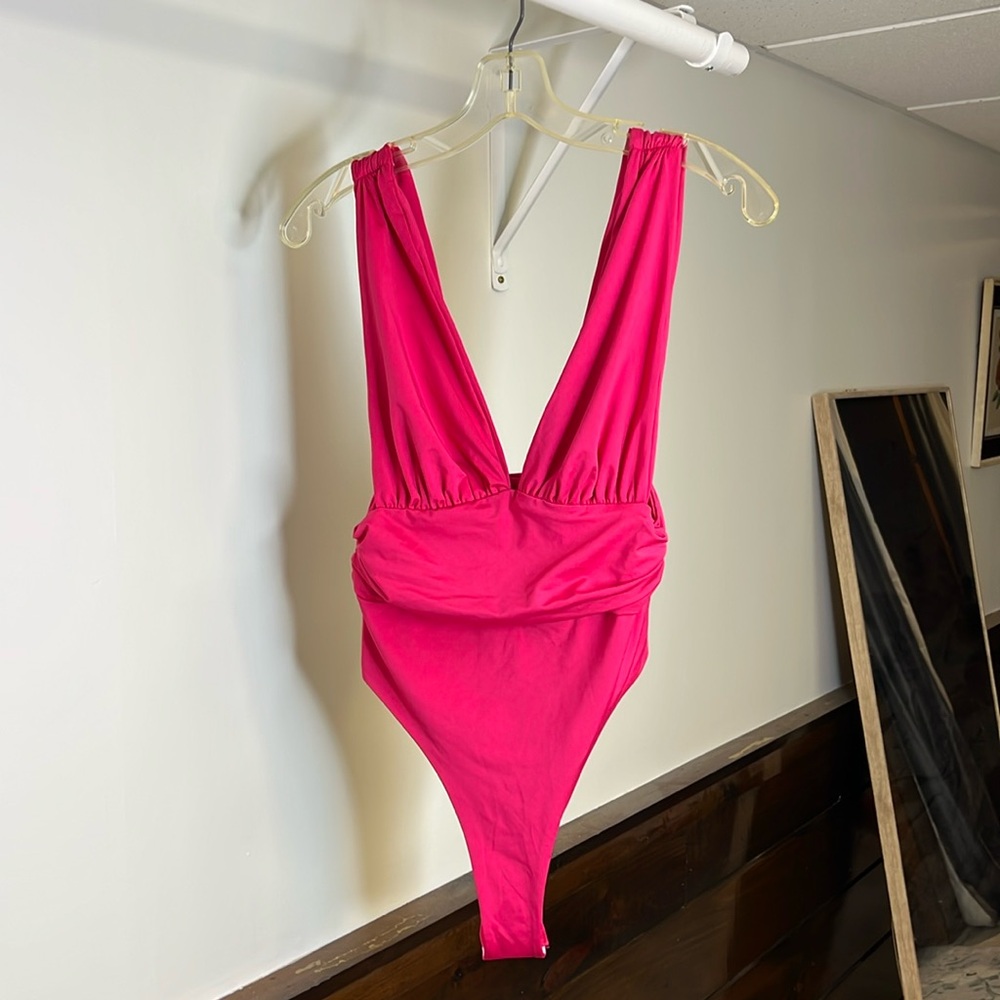 Amazon Hot Pink Low Cut Bodysuit- Small